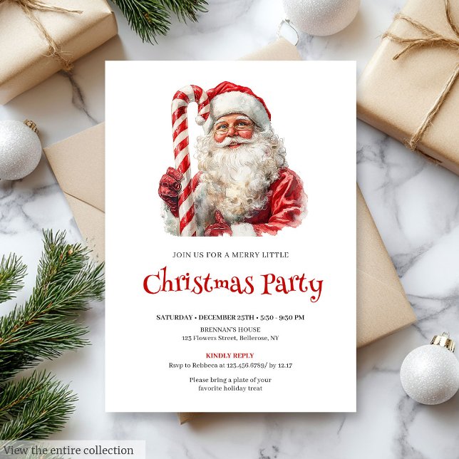 Traditionelles Santa-Wasserfarben-Weihnachtsessen Einladung (Traditional Santa Watercolor Christmas Dinner Invite)