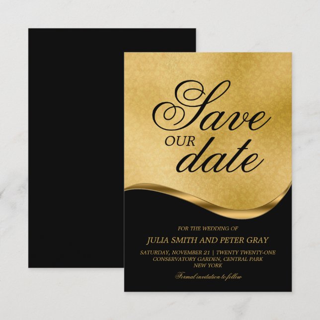 Traditionelles Schwarz/Gold Save the Date Einladung (Vorne/Hinten)
