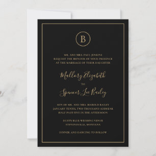Traditionelles Schwarz und Gold auf einer Hochzeit Einladung