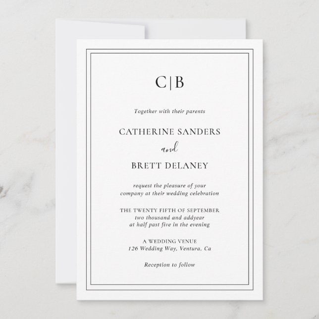 Traditionelles Schwarz und Weiß in einer Hochzeit Einladung (Vorderseite)