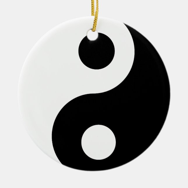 Traditionelles Schwarz-Weiß Yin Yang Muster Keramikornament (Vorne)