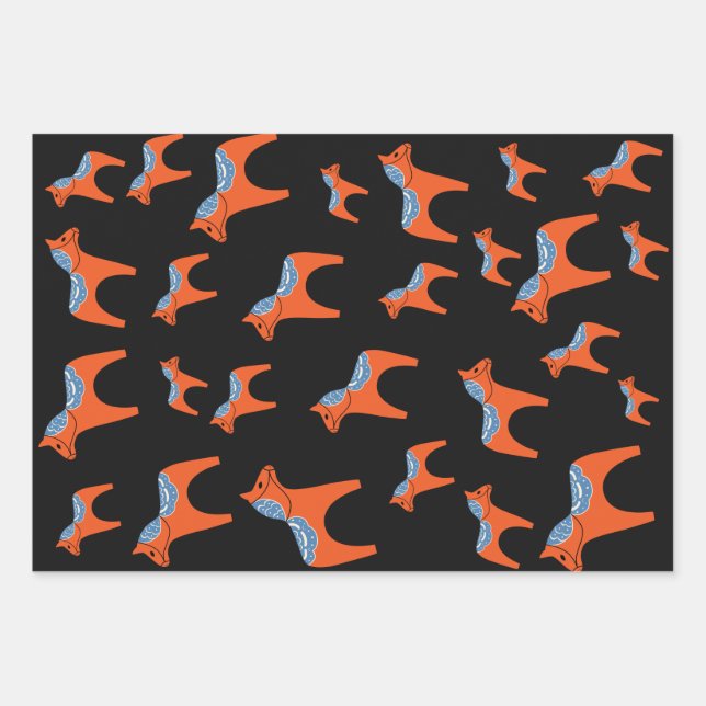 Traditionelles schwedisches Dala Pferd Geschenkpapier Set (Vorderseite)