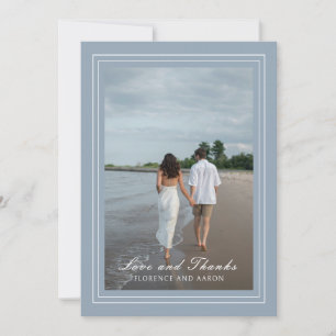 Traditionelles staubblaues Foto Zeitlose Hochzeit Dankeskarte