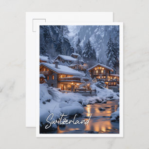 Traditionelles Swistzerland Chalet inmitten schnee Postkarte