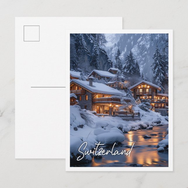 Traditionelles Swistzerland Chalet inmitten schnee Postkarte (Vorne/Hinten)