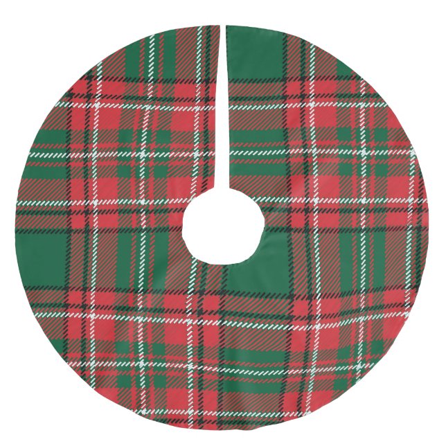 Traditionelles Tartan: kariertes rot-grünes Muster Polyester Weihnachtsbaumdecke (Vorderseite)