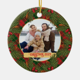 Traditionelles Tartan Kranz Foto zu Weihnachten Keramik Ornament