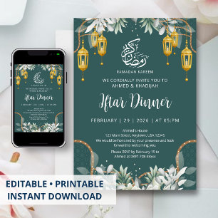 Traditionelles Teal-Muster-Ramadan-Iftar-Dinner Einladung