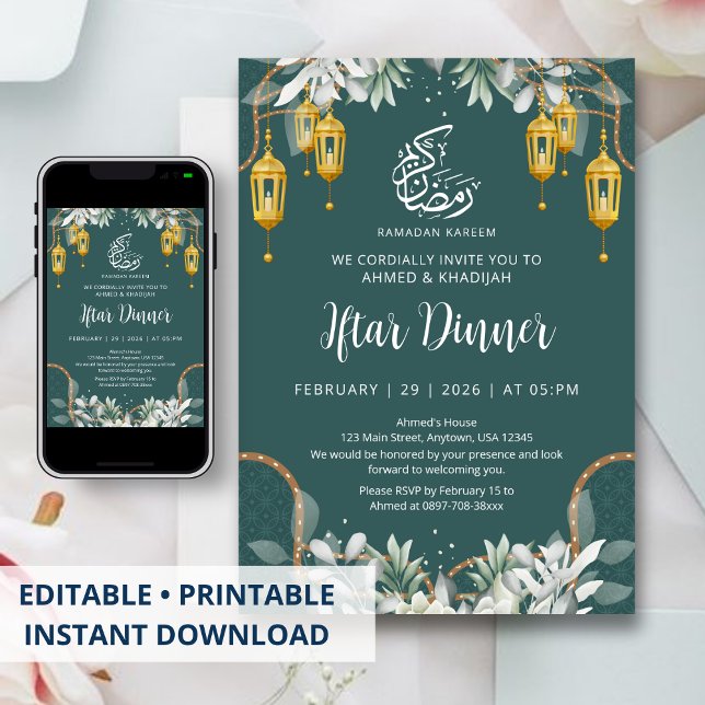 Traditionelles Teal-Muster-Ramadan-Iftar-Dinner Einladung (Von Creator hochgeladen)