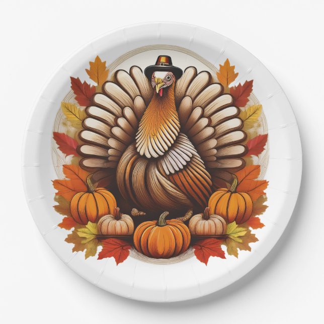 Traditionelles Thanksgiving-Design Pappteller (Vorderseite)