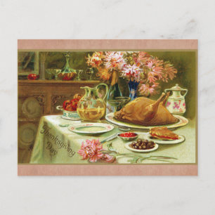 Traditionelles Thanksgiving-Familien-Truthahnessen Postkarte