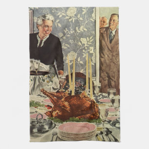 Traditionelles Thanksgiving-Truthahn-Dinner mit de Geschirrtuch