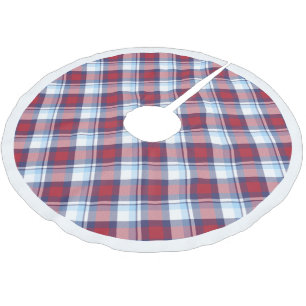 Traditionelles US Red White Blue Tartan Muster Polyester Weihnachtsbaumdecke