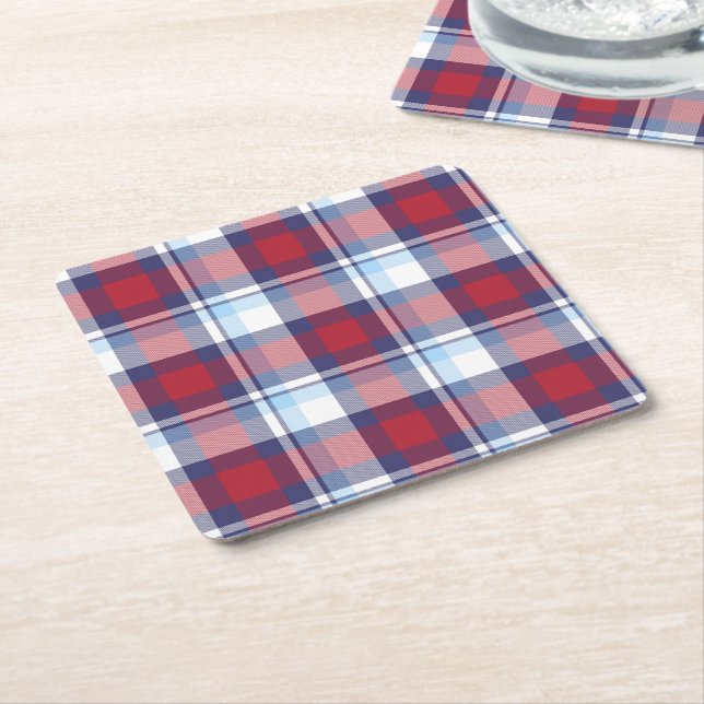 Traditionelles US Red White Blue Tartan Muster Rechteckiger Pappuntersetzer (angewinkelt)
