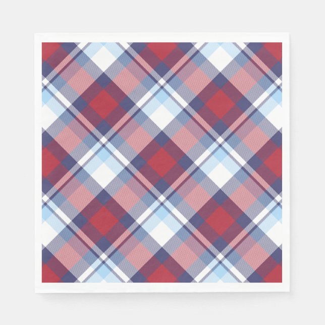 Traditionelles US Red White Blue Tartan Muster Serviette (Vorderseite)