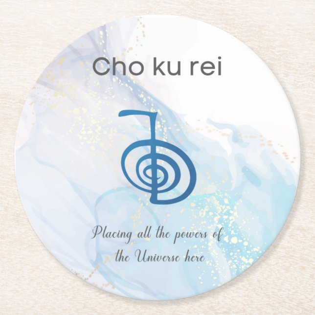 Traditionelles Usui Reiki Symbol Cho Ku Rei Marble Runder Pappuntersetzer (Vorderseite)