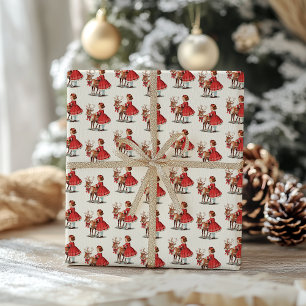 Traditionelles Vintage-Katzen-Weihnachts-Verpackun Geschenkpapier
