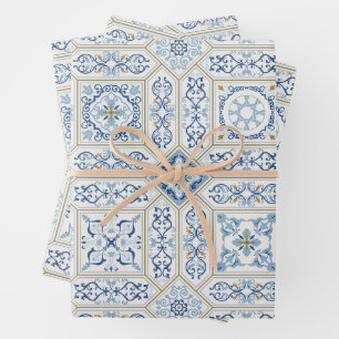 Traditionelles Vintage-Portugal-Azulejo Geschenkpapier Set