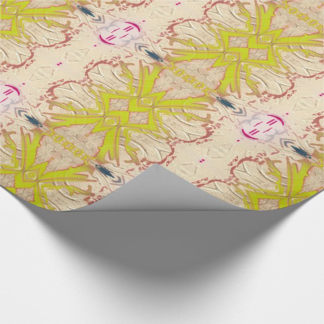 Traditionelles Vintages GoldChartreuse gelbe Geschenkpapier (Ecke)