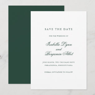 Traditionelles Waldgrün Formale Elegante Hochzeit Save The Date