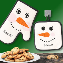 Traditionelles Weihnachtsfest Snowman Funny Face S Ofenhandschuh & Topflappen-Set