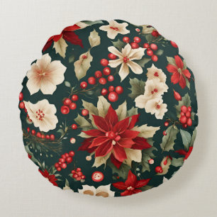 Traditionelles Weihnachtsmuster mit Blume Rundes Kissen