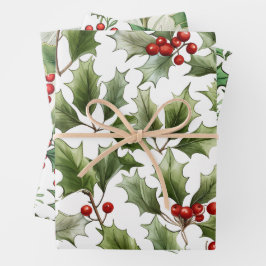Traditionelles Weihnachtsmuster Mix, Holly Geschenkpapier Set