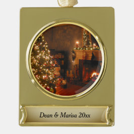 Traditionelles Weihnachtspersonalisieren und Datum Banner-Ornament Gold