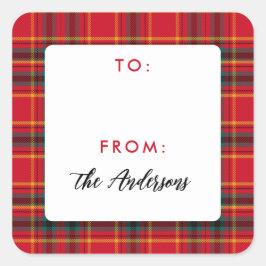 Traditionelles Weihnachtsrot und Grün Kariert Quadratischer Aufkleber