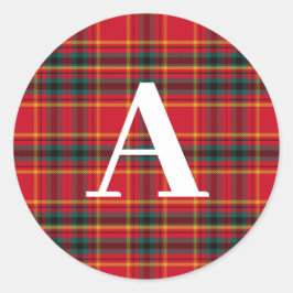 Traditionelles Weihnachtsrot und Grüne Karierte Mo Runder Aufkleber