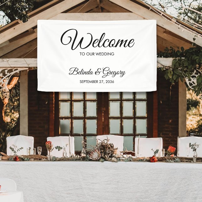 Traditionelles Willkommensschild zur Hochzeit Banner (Traditional Script Welcome Wedding Hanging Sign)