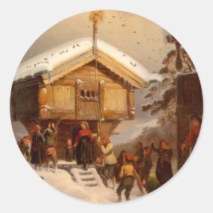 Traditionen von Weihnachten Juleskikk Norweigan Runder Aufkleber