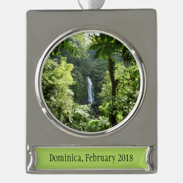Trafalgar Falls Tropical Rainforest Fotografie Banner-Ornament Silber (Vorderseite)