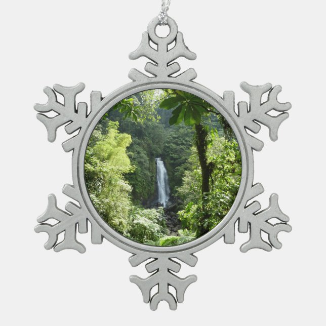 Trafalgar Falls Tropical Rainforest Fotografie Schneeflocken Zinn-Ornament (Vorderseite)