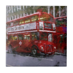 Trafalgar Square Red Double decker Bus, London, Ve Fliese