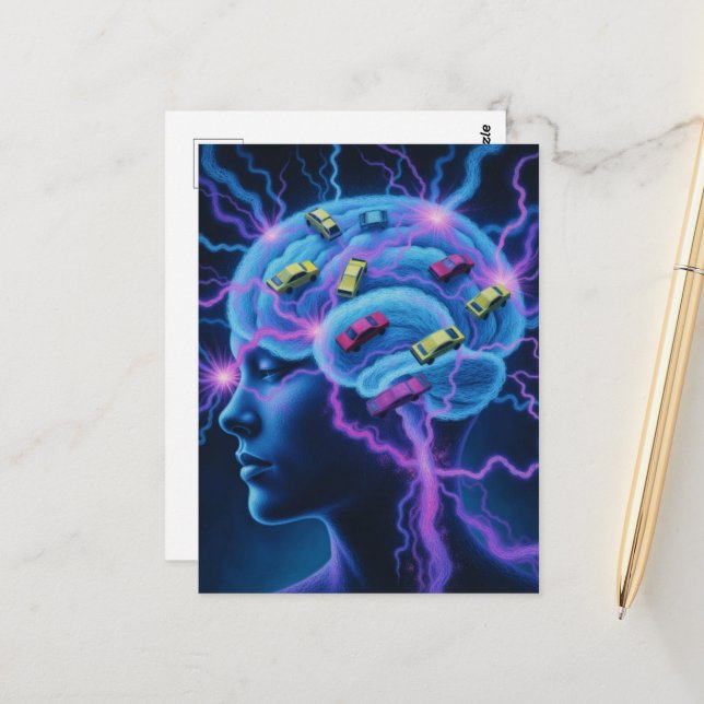 Traffic Jam in The Brain Surreal Postkarte (Vorderseite/Rückseite Beispiel)