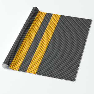 Traffic Yellow Racing Stripes Carbon Fibre Style Geschenkpapier