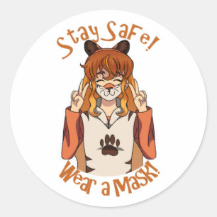 Trag eine Maske! Runder Aufkleber