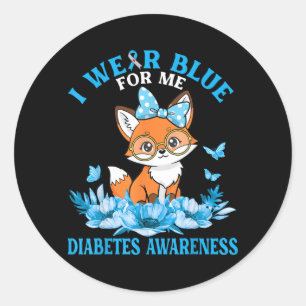 Trage Blau Für Süßen Fuchs Mit Blumen Diabetes Runder Aufkleber
