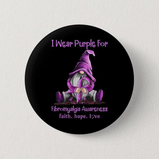Tragen Lila Gnomes Ribbon Fibromyalgie Bewusstsein Button (Vorderseite)