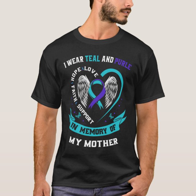 Tragen Sie Aquamarin und Lila für meine Mama Mutte T-Shirt (Vorderseite)