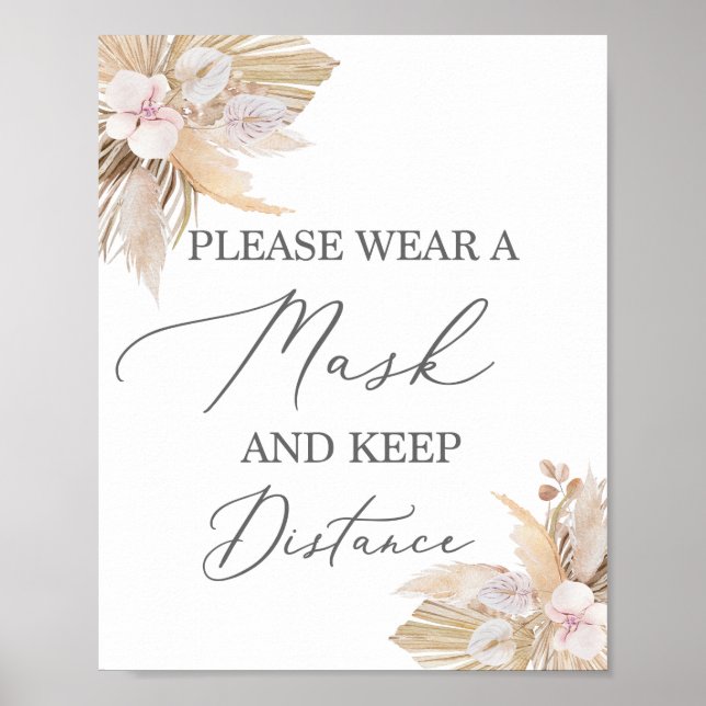 Tragen Sie bitte ein Pampas-Grasschild mit Maske Poster (Vorne)