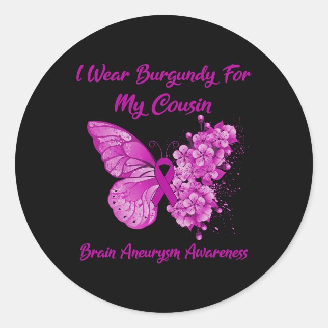 Tragen Sie Burgund für meinen Cousin Gehirnaneurys Runder Aufkleber (Vorderseite)