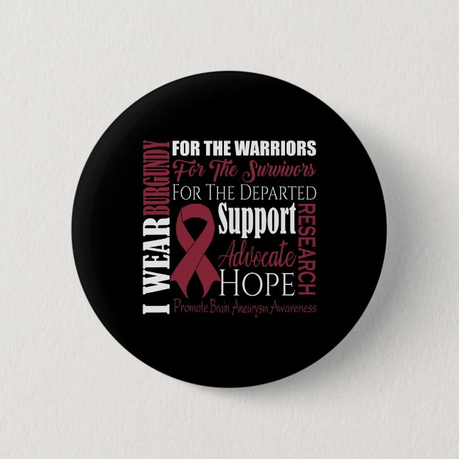 Tragen Sie Burgundy für Gehirnaneurysma Bewusstsei Button (Vorderseite)