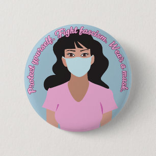 Tragen Sie eine Maske rosa Stil Button
