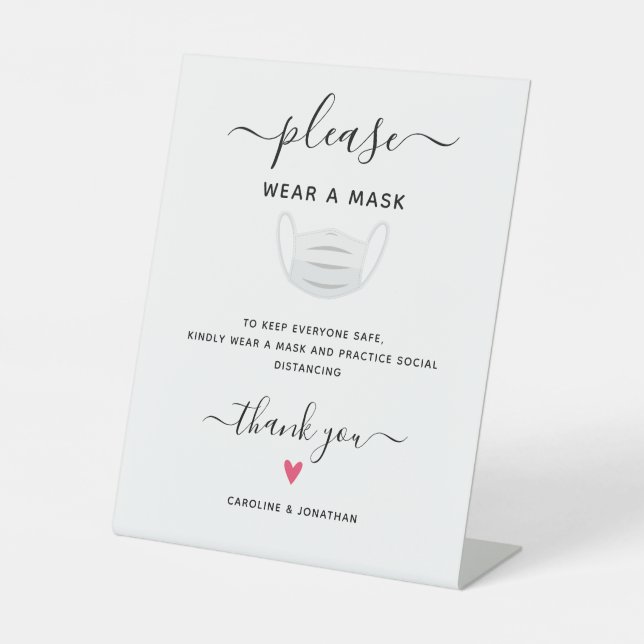 Tragen Sie eine Maske soziale Distanz einfache Hoc Sockelschild (Vorderseite)