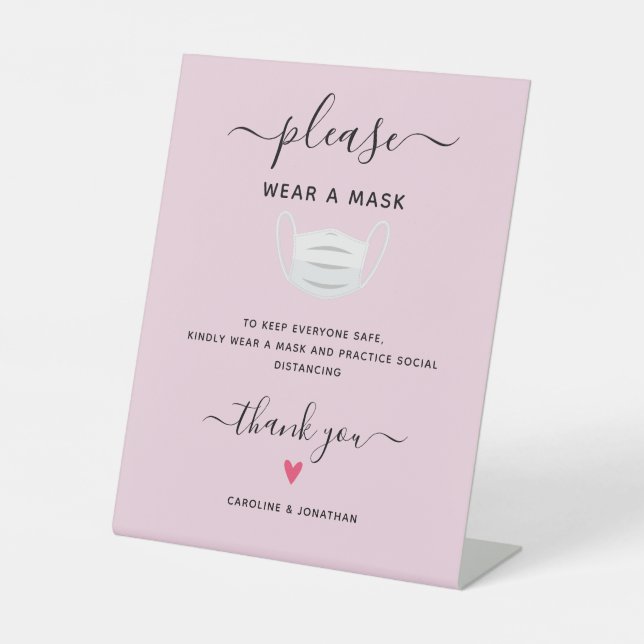 Tragen Sie eine Maske soziale Distanz einfache Hoc Sockelschild (Vorderseite)