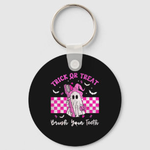 Tragen Sie eine rosa Trick-or-Treat-Zähne putzen D Schlüsselanhänger