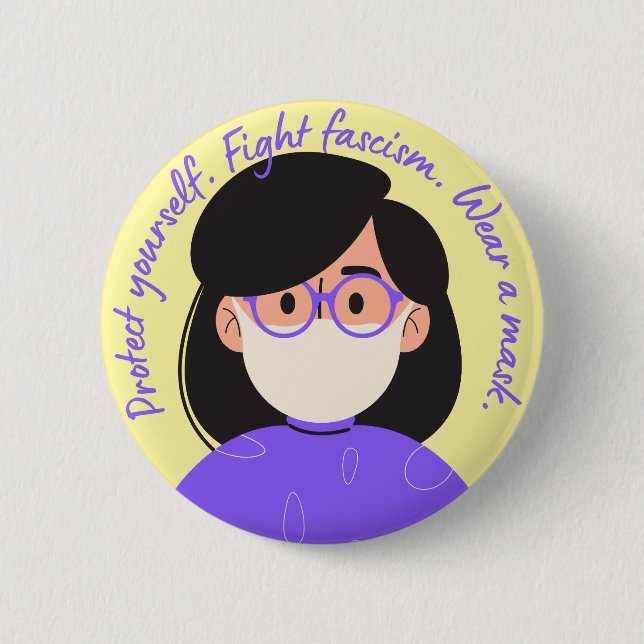 Tragen Sie einen Lila Maskenstil Button (Vorderseite)