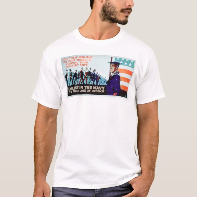 Tragen Sie Marine, die 1. Verteidigungslinie ein T-Shirt (Vorderseite)